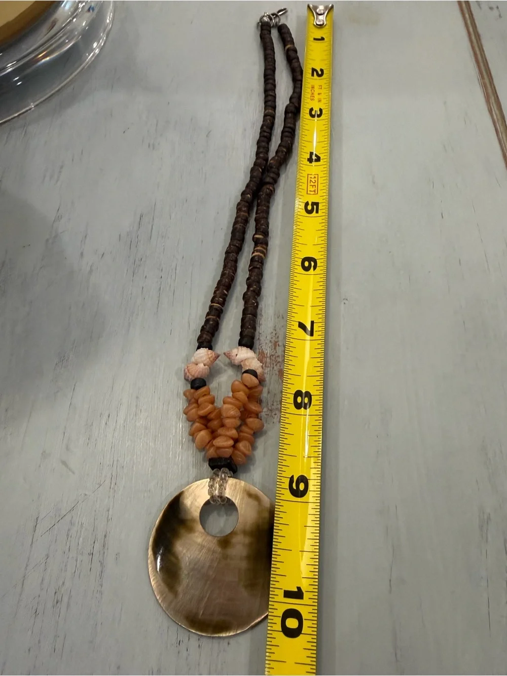 Shell Pendant Beaded Necklace in Tan and Brown